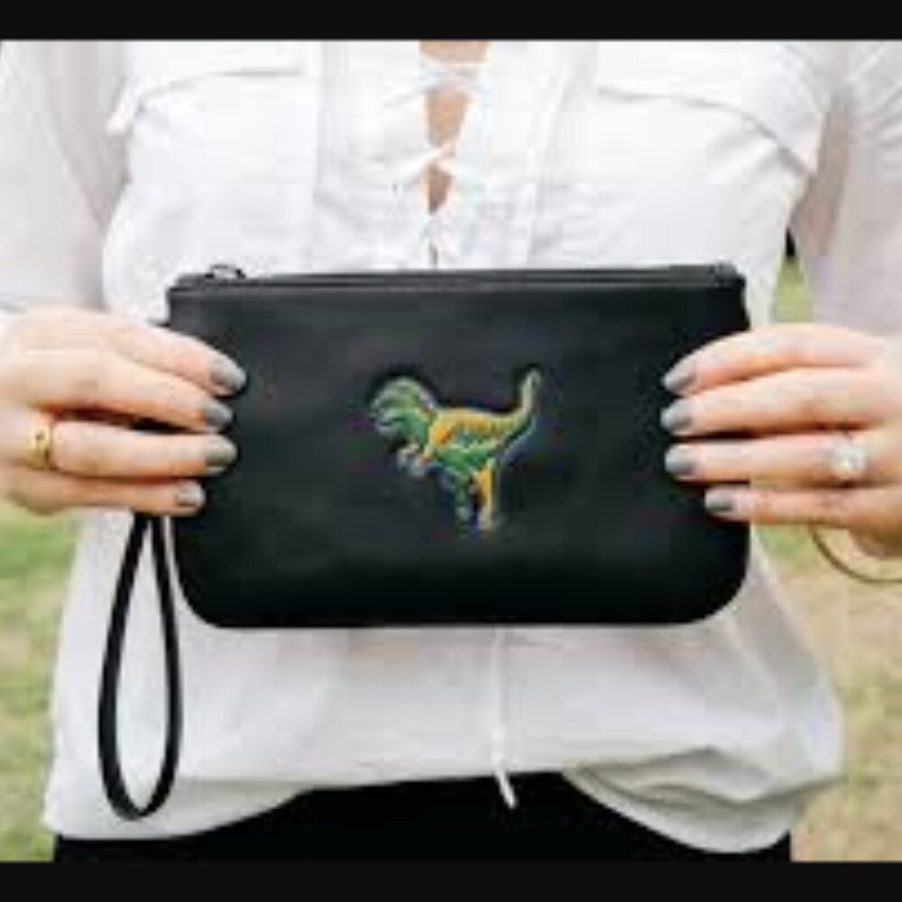Black Leather Coach Wristlet with "Coach Beasts"  Rexy Dinosaur - Picture 2 of 7